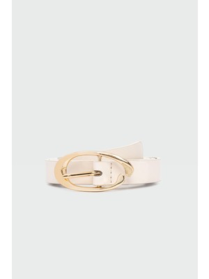 Oval Şekilli Suni Deri Kemer Krem