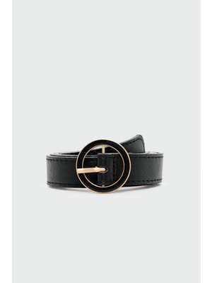 Yuvarlak Tokalı Suni Deri Kemer Siyah