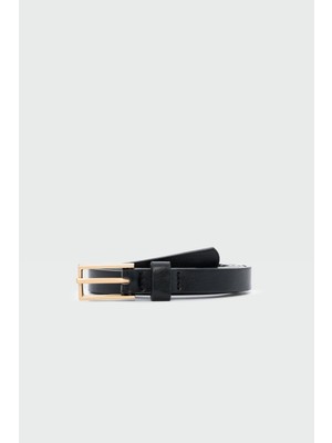 Dikdörtgen Ince Suni Deri Kemer Siyah