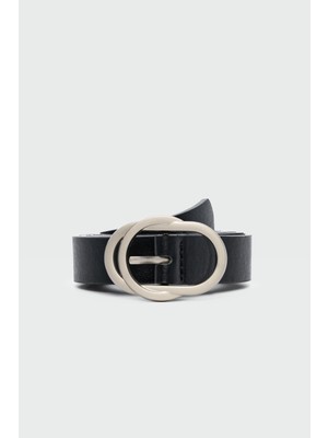 Yuvarlak Tokalı Suni Deri Kemer Siyah