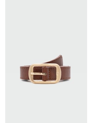 Dikdörtgen Tokalı Işlemeli Suni Deri Kemer Taba