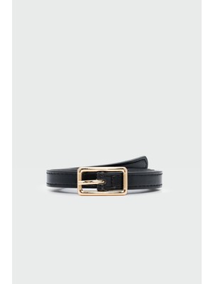 Dikdörtgen Tokalı Ince Suni Deni Kemer Siyah