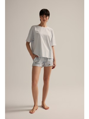 Kadın Pamuklu Kısa Kollu Şortlu Pijama Takımı