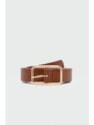 Dikdörtgen Tokalı Klasik Deri Kemer Taba