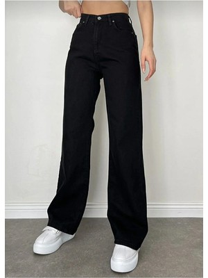 Livik Golden Arrow Kız Çocuk Siyah Salaş Paça Kot Pantolon Yüksek Bel Pamuk - Elastan Esnek Model