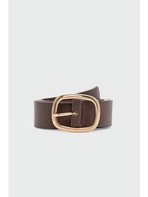 Oval Tokalı Büyük Suni Deri Kemer Kahve