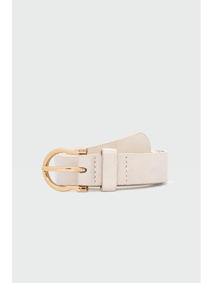 Oval Tokalı Suni Deri Kemer Krem