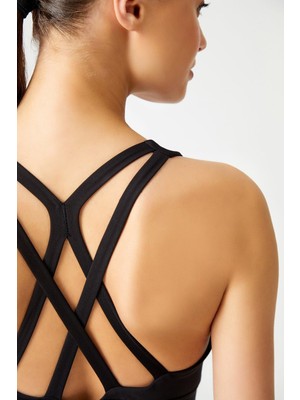 Los Ojos Siyah Destekli Kaplı Spor Sütyeni %80 Polyester Kumaş ile Konforlu Tasarım ve Sabit Kap