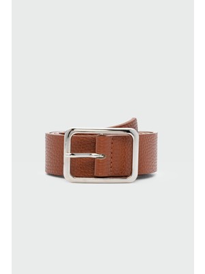 Dikdörtgen Tokalı Tırtıklı Suni Deri Kemer Taba