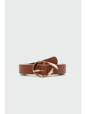 Oval Taşlı Tokalı Suni Deri Kemer Taba