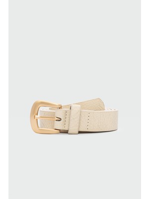 Kare Tokalı Suni Deri Kemer Krem