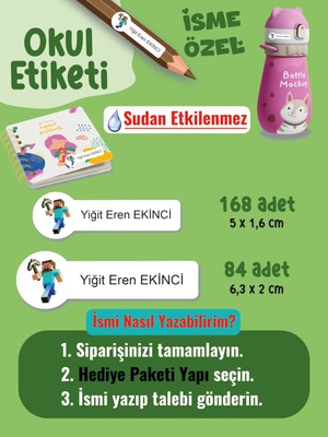 Okul Etiketi Kalem Defter Etiketi Minecraf Temalı Özel Isim Yazılabilen Etiket - 252ADET