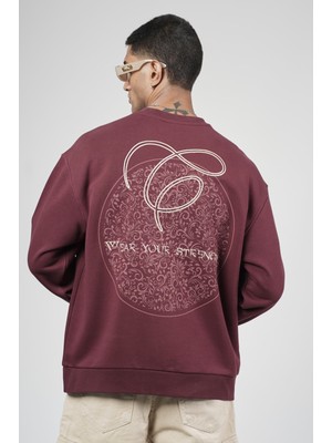 Bisiklet Yaka Baskılı Nakış Detaylı Erkek Sweatshirt