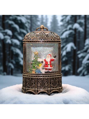 Noel Baba Temalı Işıklı Kar Küresi Fener – Dekoratif Yılbaşı Süsü Müzikli