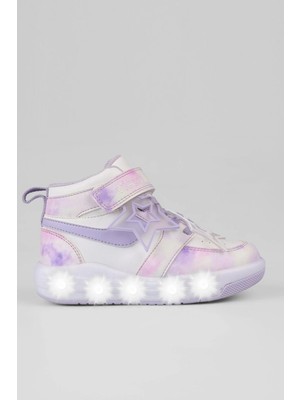 Vicco Yıldızlı Işıklı Kız Çocuk Bot 24-33 Numara Lila Renk Ortopedik Taban Cırt Cırtlı Kapanma