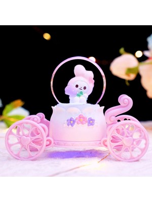 Sevimli Tavşan Figürlü Işıklı Kar Küresi – Pembe Prenses Arabası Tasarımı Vip