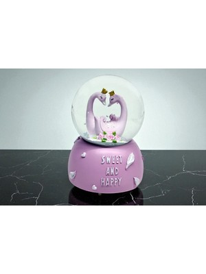 Sweet & Happy Müzikli Kar Küresi – Mor Kuğulu Vip Yüksek Kalite