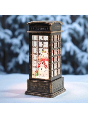 Telefon Kulübeli Işıklı Kar Küresi Yılbaşı Konsept Vip Cam Malzeme ile Dekoratif Aksesuar