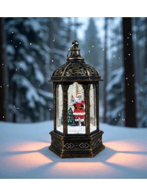 Işıklı Kar Küresi Fener Noel Baba Figürlü Cam Malzeme ile Dekoratif Tasarım