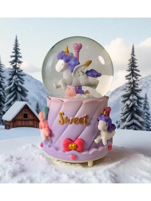 Unicorn Içi Dönmeli Püskürtmeli Işıklı Müzikli Kar Küresi Büyük Boy Vip