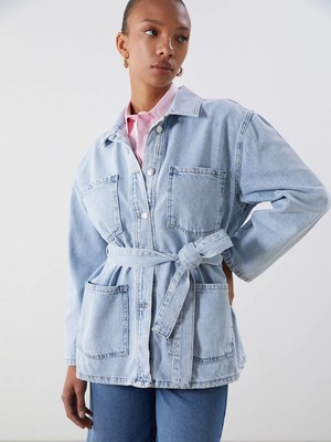 Lcwaıkıkı Classic Indigo Gömlek Yaka Kadın Jean Ceket