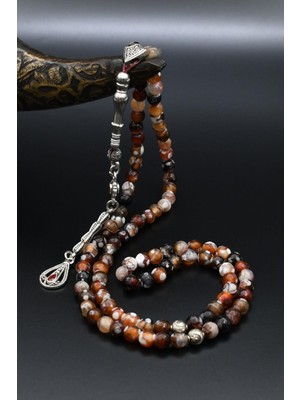 Doğal Damarlı Akik Taşlı 99'lük Tesbih Metal Püsküllü 6mm Küre Kesim 902267