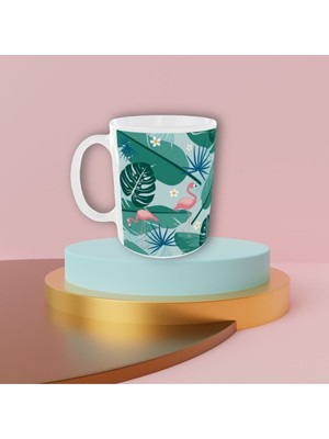 Uçan Kupa Şirin Pastel Renkli Flamingo Desenli Tasarım Kupa