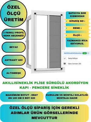 Plise Pileli Akordiyon Sürgülü Kapı Sinekliği 0-110 En, 0-220 Boy