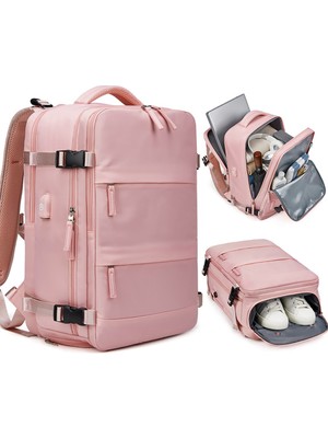 Relaxus Pembe Su Geçirmez 30L Seyahat Sırt Çantası - 16" Laptop Bölmesi ve USB Şarj Girişi ile
