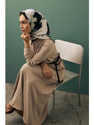 Twill Ipek Eşarp Floral Siyah
