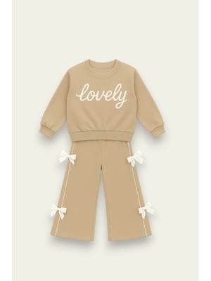 Kız Çocuk Lovely Yazılı Fiyonk Detaylı Okul Eşofman Takımı 2-10 Yaş 12067