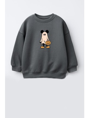 Erkek Çocuk Cadılar Bayramı 3 Iplik Pamuklu Kumaş Baskılı Sweatshirt