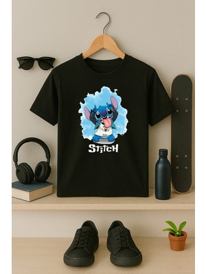 Stitch Desenli Renkli Baskılı Kız Çocuk Tişörtü (4-13 Yaş) , Stitch Tshirt