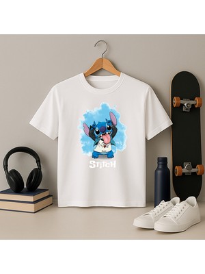 Stitch Desenli Renkli Baskılı Kız Çocuk Tişörtü (4-13 Yaş) , Stitch Tshirt