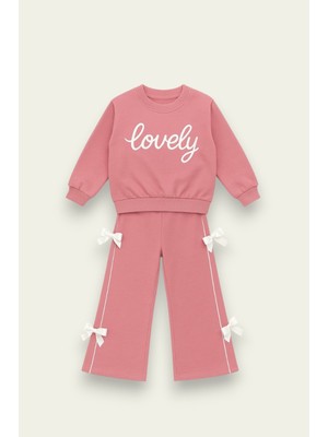 Kız Çocuk Lovely Yazılı Fiyonk Detaylı Okul Eşofman Takımı 2-10 Yaş 12067