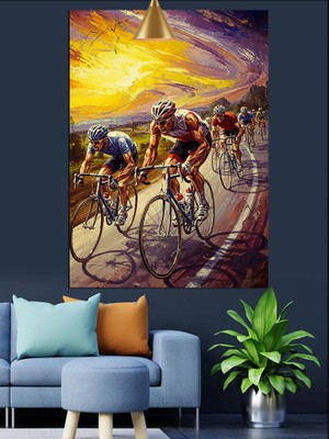 Bisikletçi Grup Yarış Dekoratif Kanvas - Mdf Ahşap Tablo