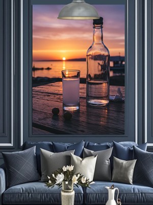 Gün Batımı ve Rakı Dekoratif Kanvas - Mdf Ahşap Tablo