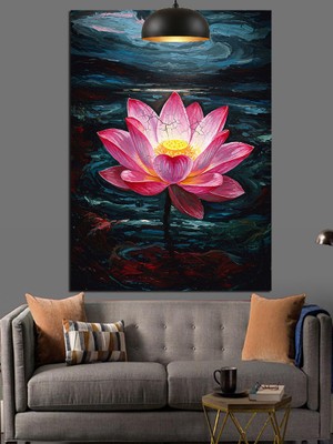 Pembe Lotus Çiçeği Dekoratif Kanvas - Mdf Ahşap Tablo