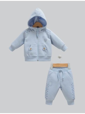%100 Pamuk 3 Ip Şardonlu Kapüşonlu Erkek Bebek Takımı Kışlık Kalın Takım