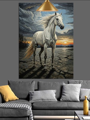 Kurak Toprak ve At Dekoratif Kanvas - Mdf Ahşap Tablo