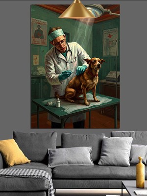 Veteriner Köpek Muayene Dekoratif Kanvas - Mdf Ahşap Tablo