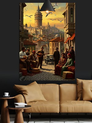 Galata Sokak Hayatı Dekoratif Kanvas - Mdf Ahşap Tablo