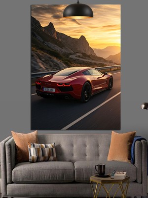 Kırmızı Spor Araba Dekoratif Kanvas - Mdf Ahşap Tablo