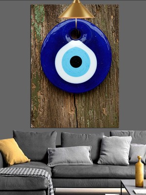 Tahta ve Nazar Boncuğu Dekoratif Kanvas - Mdf Ahşap Tablo