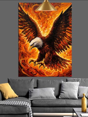 Alevli Kartal Kanat Dekoratif Kanvas - Mdf Ahşap Tablo