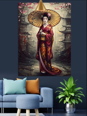 Şemsiyeli Japon Kadın Dekoratif Kanvas - Mdf Ahşap Tablo