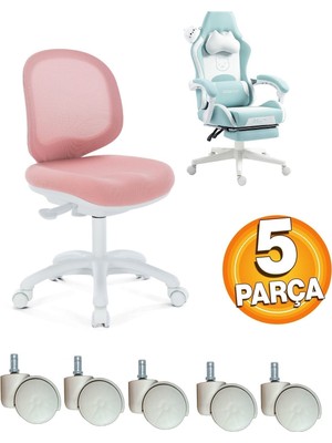 Ofis Müdür Çalışma Koltukları Için  Sekmanlı Tekerlek Seti 5li Set Üniversal Krem Beyaz Açık Gri