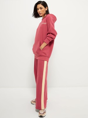 Mercan Kırmızısı Los Angeles California Baskılı Oversize Kapüşonlu Kadın Eşofman Takımı 001-0002108