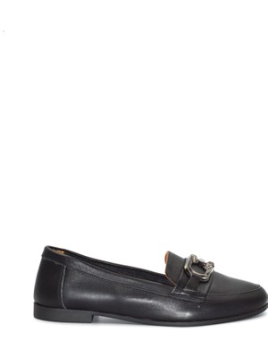 Kadın Siyah Hakiki Deri Tokalı Loafer Günlük Ayakkabı