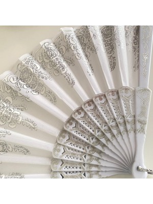 Beyaz Gümüş Simli Gelin Nedime Yelpazesi, Bride To Be Bekarlığa Veda Partisi Kına Gecesi, Hediyelik 12 Adet